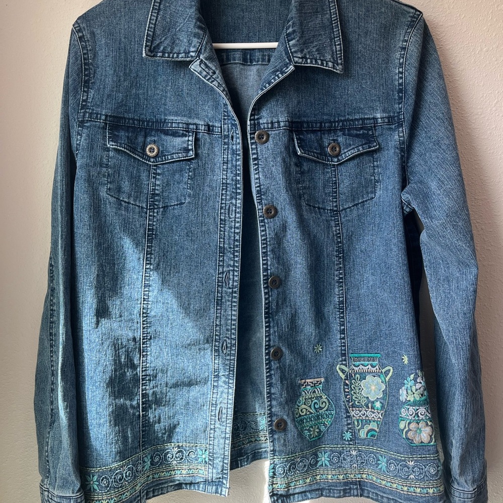 Alfred Dunner Embroidered Denim Jacket Women’s Size